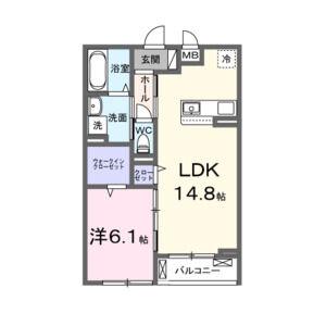 リヴァーサイド ヴィラ(1LDK/3階)の間取り写真