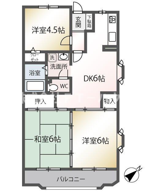 タイムビル132(3DK/1階)の間取り写真