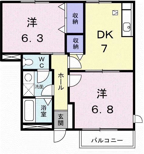 グリーンダイヤ村瀬B棟(2DK/1階)の間取り写真