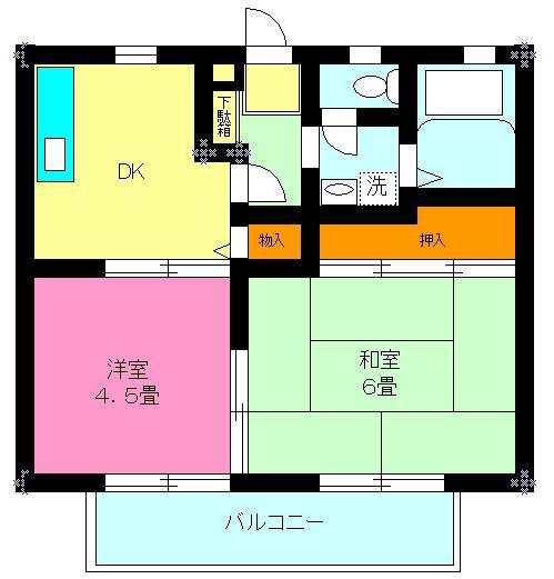 グランドール江北(2K/2階)の間取り写真