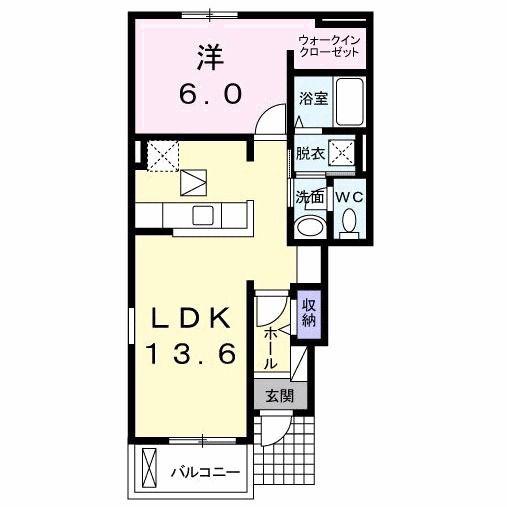 ネオガーデン朽網東II(1LDK/1階)の間取り写真