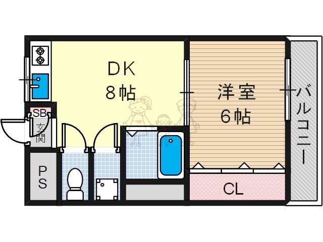 コーポイン美章園&河堀口(1DK/2階)の間取り写真