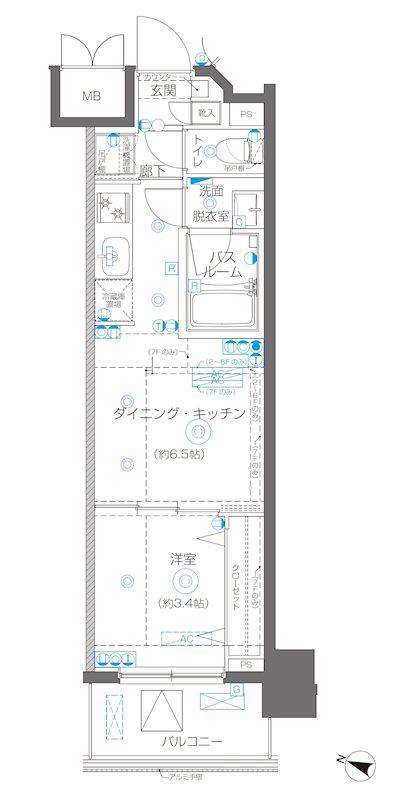 AELL横浜吉野町(1DK/7階)の間取り写真