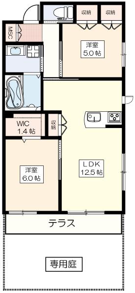 レストVI(2LDK/1階)の間取り写真