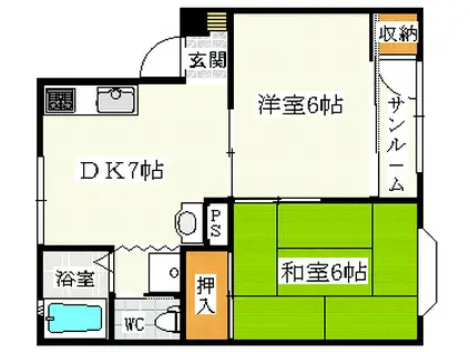 パ-クサイド悠(2DK/2階)の間取り写真