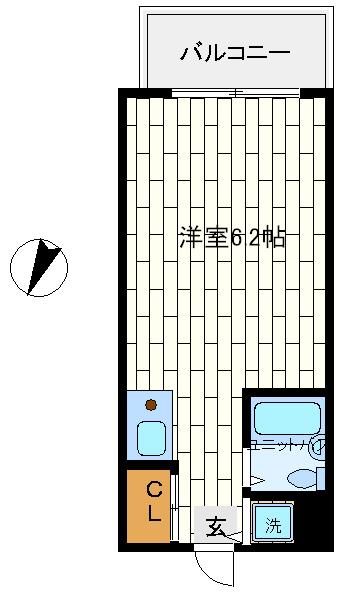 ハーバーヒル大倉山(1K/2階)の間取り写真