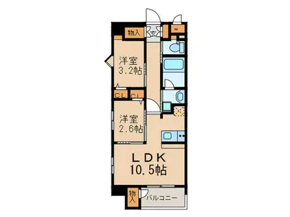 プレスタイル竹下(2LDK/4階)の間取り写真
