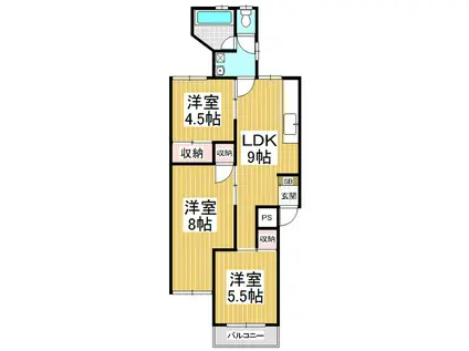 裾花コーポ(3LDK/3階)の間取り写真