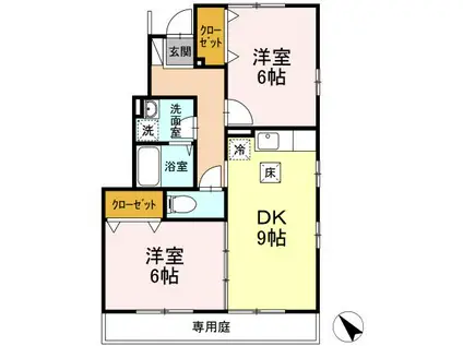 ウェルス17(2DK/1階)の間取り写真