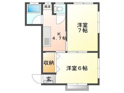 才天ハイツリーベ(2K/2階)の間取り写真