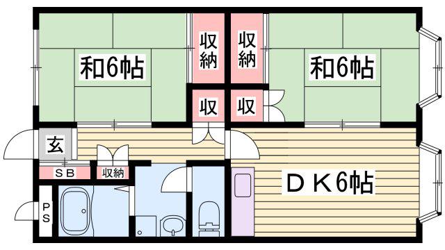 リーベユメサキ(2DK/2階)の間取り写真