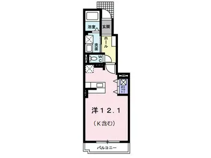 カーサアヴェニュE棟(ワンルーム/1階)の間取り写真