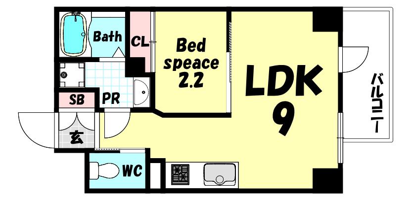 ERCITYS三宮イースト(1LDK/8階)の間取り写真