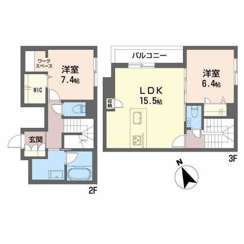 ベルフィオーレK(2LDK/2階)の間取り写真
