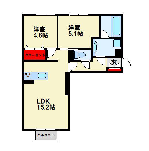 D-ROOM中原東(2LDK/1階)の間取り写真