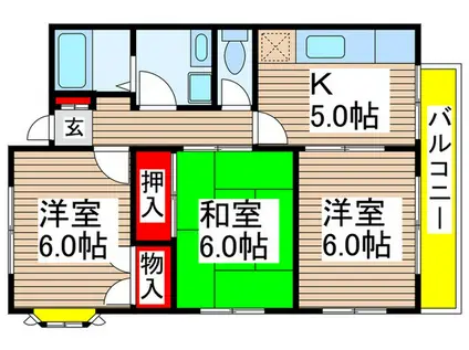 グリーンハイツノセ2(3K/2階)の間取り写真