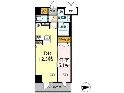 IS二十人町(1LDK/3階)の間取り写真