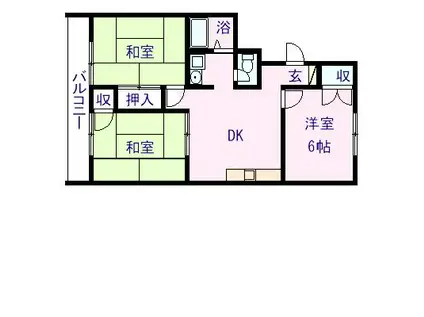 ビラウィスタリア B棟(3DK/2階)の間取り写真