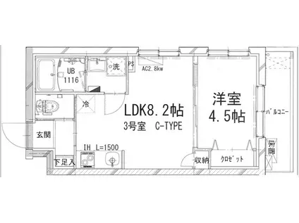 シャトーライフ相模原V(1K/3階)の間取り写真