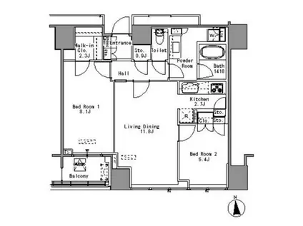 ホワイトタワー浜松町(2LDK/23階)の間取り写真