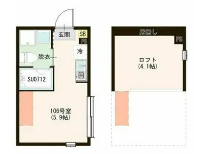 ハーモニーテラス上石神井V(ワンルーム/2階)の間取り写真