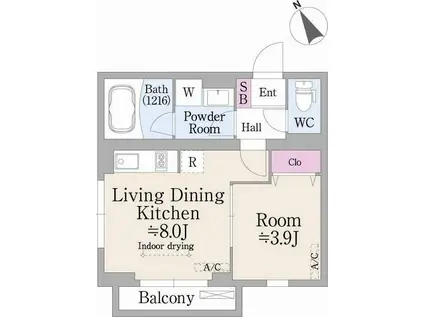 スクエア市谷河田町ヒルサイド(1LDK/1階)の間取り写真