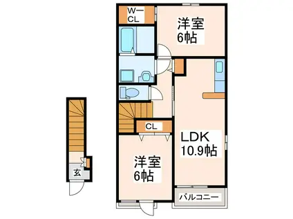 プール・トゥジュール(2LDK/2階)の間取り写真