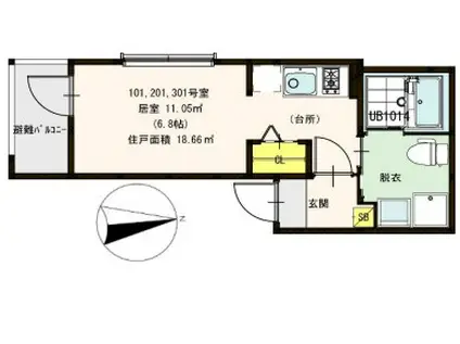 ハーモニーテラス町屋(ワンルーム/2階)の間取り写真
