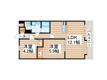 パルテノン新田(2LDK/4階)の間取り写真