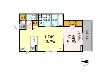 リヴェール東中島(1LDK/2階)の間取り写真