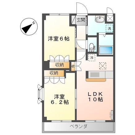G-STAGE四国中央 弐番館(2LDK/1階)の間取り写真