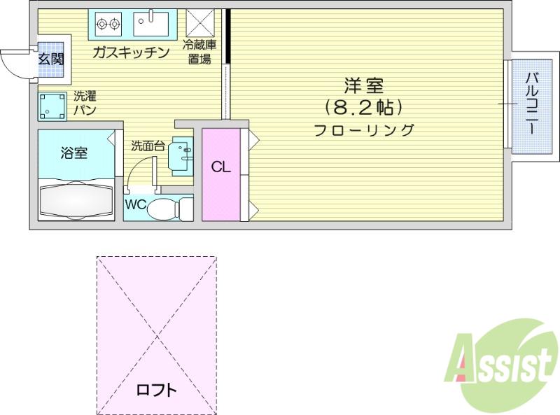 ソレアード遠見塚参(1K/1階)の間取り写真