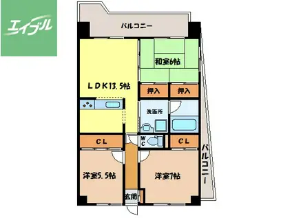 パインパレス(3LDK/6階)の間取り写真