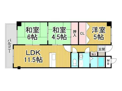 荻野ガーデンパレス(3LDK/1階)の間取り写真