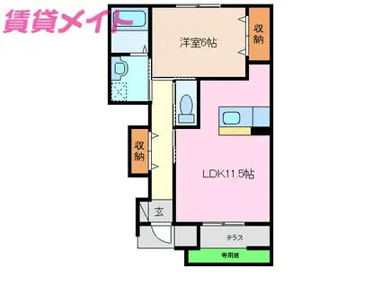 ユニヴァリィI・S(1LDK/1階)の間取り写真