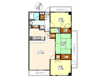 マンション・カームII(3LDK/3階)の間取り写真