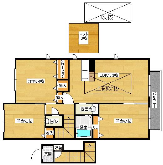 グレースKSアベニュー A棟(3LDK/2階)の間取り写真