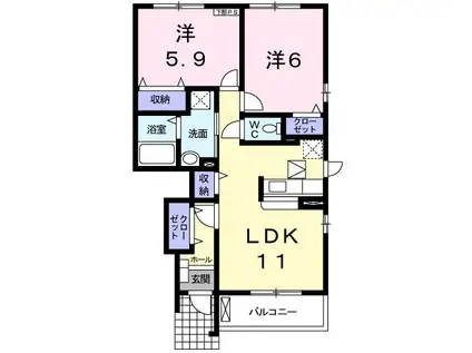 サンリットレジデンス(2LDK/1階)の間取り写真