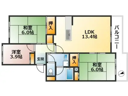 シティハイツ狩口(3LDK/5階)の間取り写真