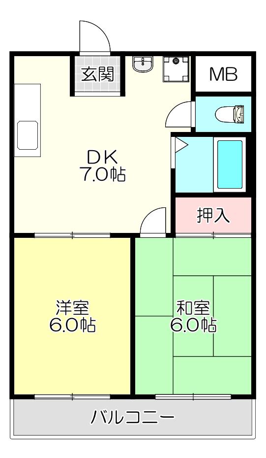 スカイハイツ(2DK/4階)の間取り写真