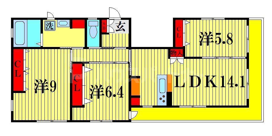 流鉄流山線 鰭ケ崎駅 徒歩4分 2階建 築7年(3LDK/1階)の間取り写真