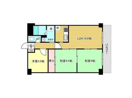 朝日プラザ天下茶屋II(3LDK/4階)の間取り写真