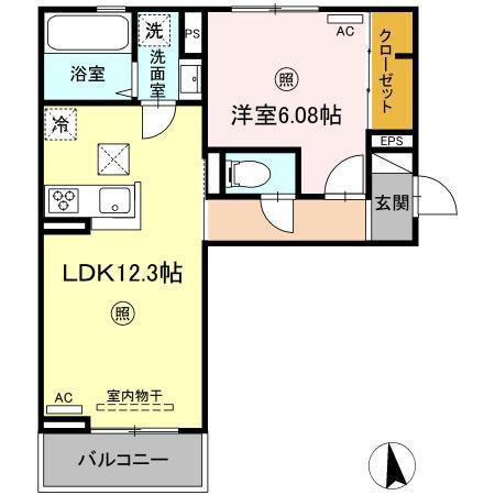 セジュールちさと V(1LDK/1階)の間取り写真