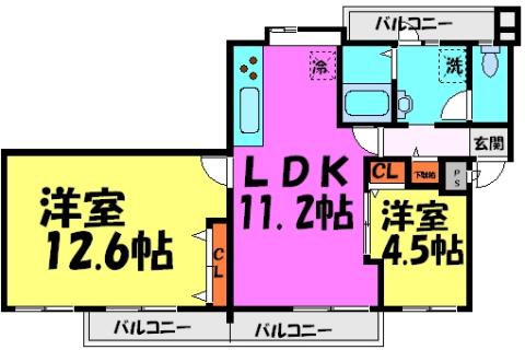 VIEWTERRACE売布III(2LDK/3階)の間取り写真