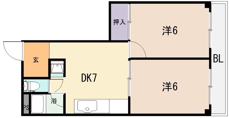 サイレンスハイム(2DK/2階)の間取り写真