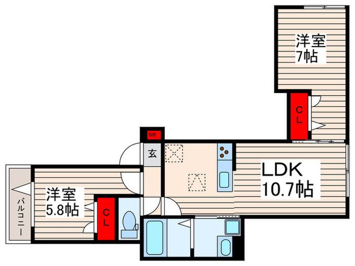アンソレイエII(2LDK/1階)の間取り写真