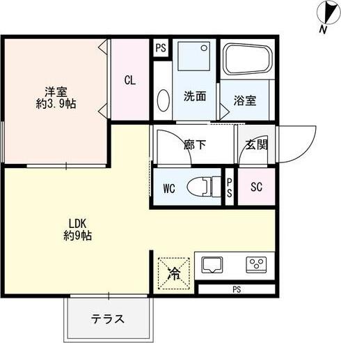 スカイコートB棟(1LDK/2階)の間取り写真
