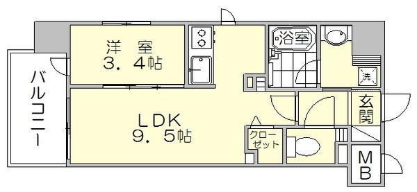 ウェルブライト美野島(1LDK/7階)の間取り写真