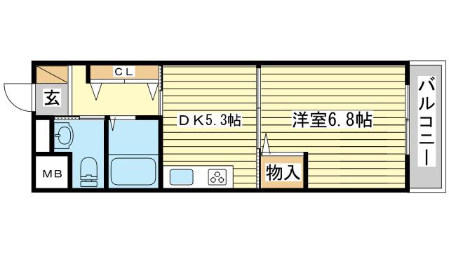 セルジュYS姫路(1DK/5階)の間取り写真
