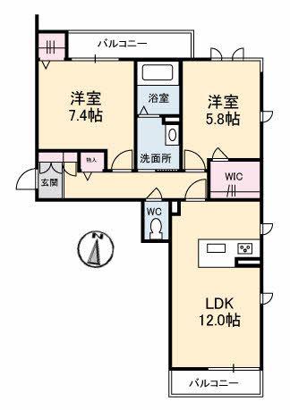 グランベレオ南本庄三丁目(2LDK/2階)の間取り写真